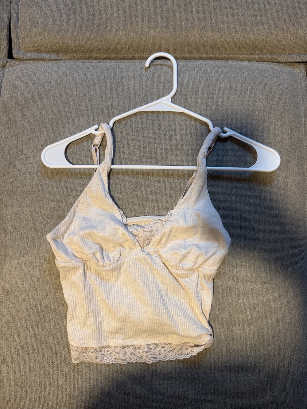aerie Lace-Trim Ribbed Bandeau Crop Top - Cream